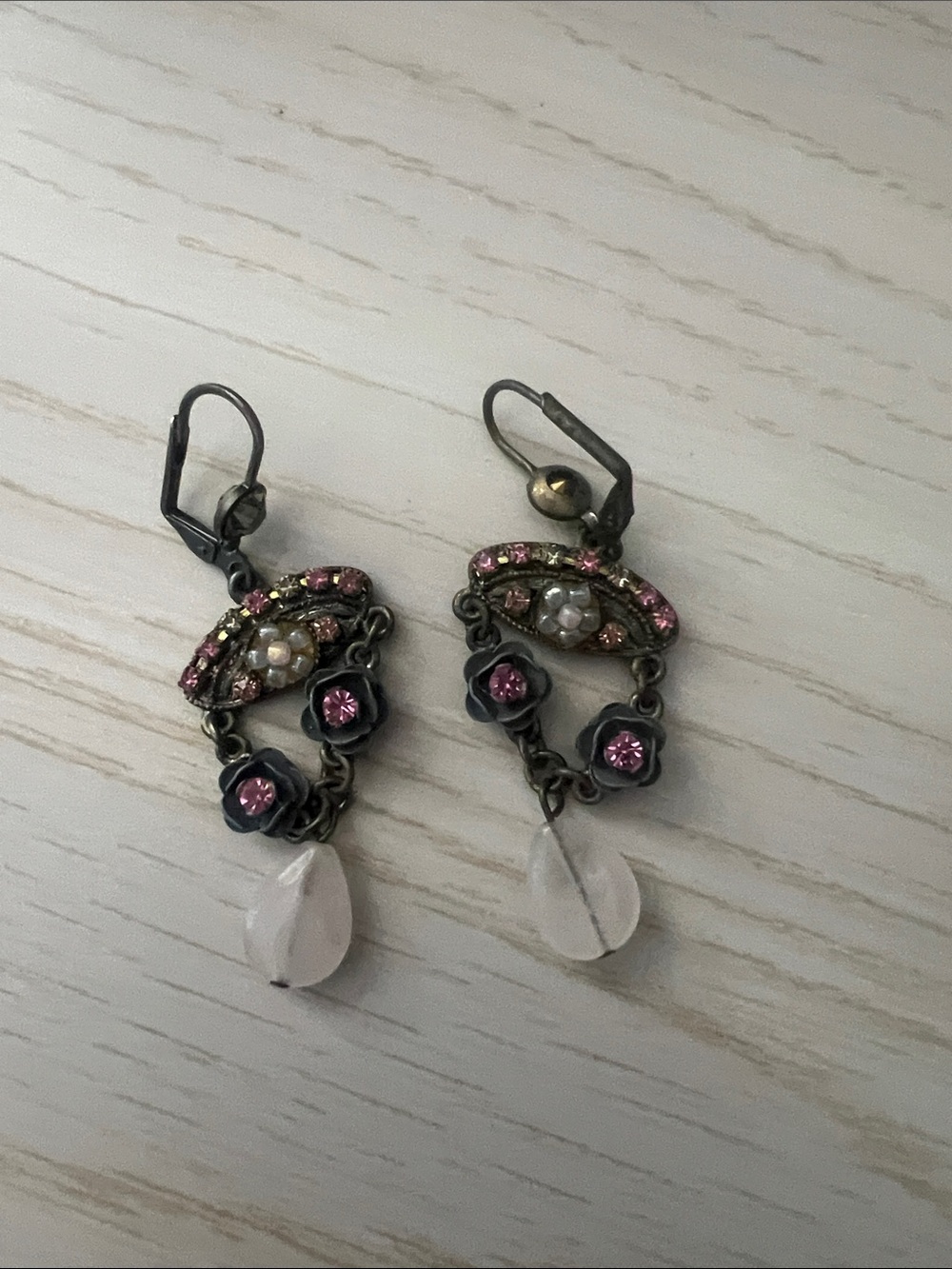 Vintage-Inspired Pink Crystal Drop Earrings